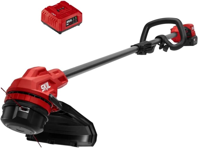 Skil LT4823B-10 PWR CORE 20 Brushless 20V 13'' String Trimmer Kit, Includes 4.0Ah Battery and Charger, Red