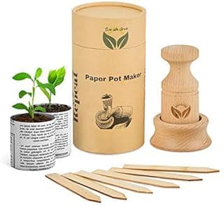 PAPER POT MAKER WOODEN HAND-TOOL- Craft an unlimited supply of biodegradable seedling pots for the garden with this easy to use DIY tool. Makes 1 & 3/4 inch seed starter pots, includes 20 plant labels