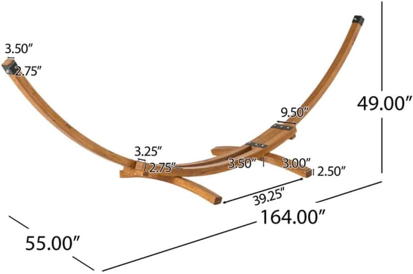 Wodden Hammock Base Larch Wood 2 Person 350 Pound Capacity Arc Stand Hammock Teak Finish 55" Dx164:Wx49 H (Stand Only)