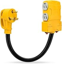 30 Amp to 20 Amp 110V RV Distribution Adapter, TT-30P to 4 X 5-20R/15R RV 4-Prong to Mutiple Household Outlet w/ 20amp Circuit Breaker, RV Generator Distribution Cord Electrical Outlet 1.5FT