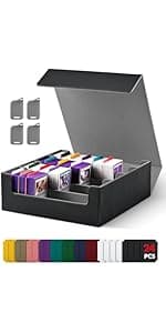 Modern Black&Blue Card Deck Box with Dice Tray for MTG, Yugioh, Sports Cards, Holds 800+ Unsleeved Cards, 5-in-1 Organizer with Playmat Lid