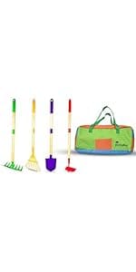 G & F Products JustForKids Kids Garden Tool Set,detatchble, Portable 4-Piece Multicolored Set for Gardening, 2-Pack with Travel Bag, Ages 5+
