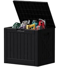 Devoko 100 Gallon Waterproof Large Resin Deck Box Indoor Outdoor Lockable Storage Container for Patio Furniture Cushions Garden Tools (100 Gallon, Black)