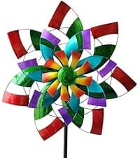 Wind Spinners Outdoor Metal, 10.63" W*37" H Pinwheels for Yard and Garden Decor, Kinetic Wind Sculpture Spinner (Gold Ornate Laser-Cut Floral)
