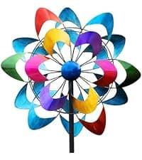 Wind Spinners Outdoor Metal, 10.63" W*37" H Pinwheels for Yard and Garden Decor, Kinetic Wind Sculpture Spinner (Gold Ornate Laser-Cut Floral)