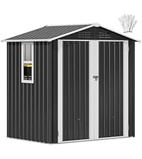 DWVO 6x4ft Outdoor Storage Shed with Window, Metal Lockable Metal Garden Shed with Sloped Roof for Tools, Bikes, Ideal for Backyard, Patio, Garage, Lawn (Gray + White)