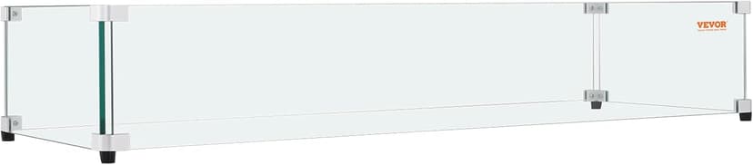 Glass Wind Guard for Rectangular Fire Pit Table 31 x 12.5 x 6.5 Inch, 0.31 inch Thick and Sturdy Tempered Glass Panel with Hard Aluminum Corner Bracket & Rubber Feet, Easy to Assemble