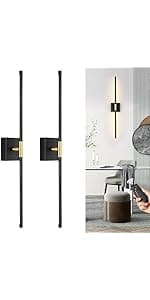 Wall Sconces Set of 2, Modern Hardwired Sconces Wall Decor, 24 Inch Dimmable Sconces Wall Lighting, Black Gold Wall Light Fixtures, 3000K LED Wall Lights for Bedroom, Living Room, Bathroom