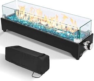 Tabletop Propane Fire Pit 28 Inch, Stainless Steel Outdoor Table Top Firepit, Portable Tabletop Fire Pit for Patio and Camping, 45000 BTUs, with Cover and Windscreen