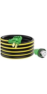 RVGUARD 50 Amp 15 Foot RV Power Cord, 14-50P to SS2-50R Generator Extension Cord, Heavy Duty STW Cord with LED Power Indicator and Cord Organizer, Green, ETL Listed