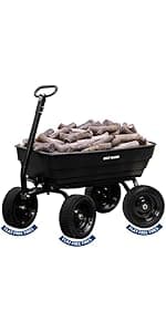 BILT HARD 4 Cu.Ft. 10" No-Flat Tires Poly Yard Dump Cart with 180° Rotating Handle, 600 lbs Capacity Heavy Duty Garden Carts and Wagons