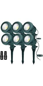 Low Voltage Landscape Lighting: 10W 1000LM LED Landscape Lights Outdoor 2700K Warm White Spotlights with IP67 Waterproof for Yard Garden | 6 Pack of 12V/24V Low Voltage Lights with Connectors