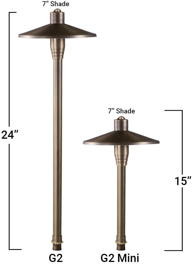 G2 12V Brass Path Light (24" Tall) with 3W 2700K Warm White G4 LED Bulb for Low Voltage Landscape Lighting on Outdoor Pathway, Walkway, Garden, Driveway or Patio