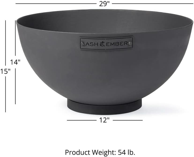 Ash & Ember 29" Hemisphere Fire Pit, Wood Burning Backyard Fireplace, Round Flat Flanged Base, Cast Iron High-Temp Black Paint Fire Bowl, Portable Outdoor Firepit