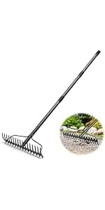 Garden Rake, 5 FT Metal Rake for Lawns Level Head Rakes with Stainless Steel Handle for Loosening Soil