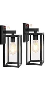 Outdoor Wall Light Fixtures, Exterior Waterproof Lanterns, Porch Sconces Wall Mounted Lighting with E26 Sockets & Glass Shades, Modern Matte Black Wall Lamps for Patio Front Door Entryway, 2-Pack