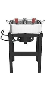 Nexgrill 18 Qt Aluminum Fish Fryer with Crawfish Boiler Pot & Double Strainer Basket for Poultry, Seafood, and More, 58,000 BTU Outdoor Deep Fryer, Welded Steel Stand & Included Thermometer - 840-0006