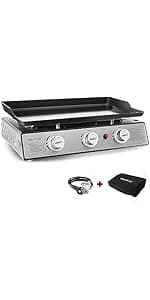 Royal Gourmet PD1301S Portable 24-Inch 3-Burner Table Top Gas Grill Griddle with Cover, 25,500 BTUs, Outdoor Cooking Camping or Tailgating, Black