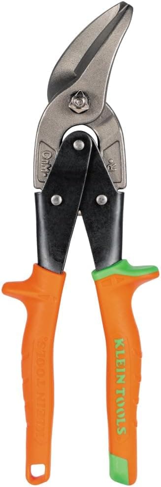 Klein Tools 2401R Right-Cutting Offset Snips, Aviation Tin Snips with Forged Blade for Precision Sheet Metal Cutting