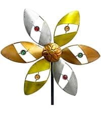 Wind Spinners Outdoor Metal, 10.63" W*37" H Pinwheels for Yard and Garden Decor, Kinetic Wind Sculpture Spinner (Gold Ornate Laser-Cut Floral)