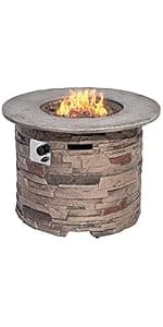 SUNBURY Outdoor Fire Pit Propane Round Fire Pit Table Fire Column, Stonecrest 40,000 BTU Gas Fire Pits for Outside w Lava Rocks, Waterproof Cover, CSA Certified