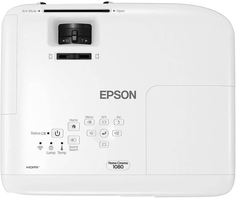 Epson Home Cinema 1080 3-chip 3LCD 1080p Projector, 3400 lumens Color & White Brightness, Streaming/Gaming/Home Theater, Built-in Speaker, Auto Picture Skew, 16,000:1 Contrast, Dual HDMI-White, Medium