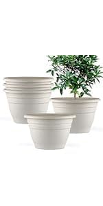Plant Pots Set of 5, 10" Outside Diameter Flower Pots, 8.5" Inner Diameter Plant Planters with Drainage Hole, Durable Garden Pots Perfect for Indoor & Outdoor Plant Planting, Decor, White