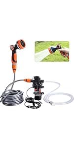 Portable Intelligent Electric Pressure Washer Pump 100W 160 PSI 12V Portable Pressure Powerful Washing Kit with 21.3 Feet PVC Hose for Home, Car, Garden, Projects (100 W-Black Hose)