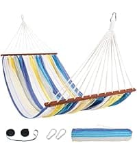 Lazy Daze Hammocks Cotton Fabric Spreader Bar Hammock, Outdoor Portable Hammock with Carrying Bag & Tree Straps for Bedroom, Patio, Backyard, Balcony, Max 450lbs Capacity, Blue