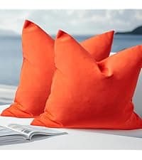 Waterproof Outdoor Pillows, Feather and Down Filled Outdoor Throw Pillows Water-Resistant Decorative Premium Lumbar Pillow Pack of 2