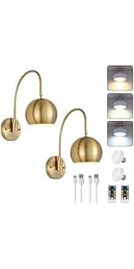 MWZ Gold Sconces Set of 2, Modern Brass Wall Sconces Lighting Fixtures with Metal Shade, Indoor Decor Wall Mount Swing Arm Lamp for Bedroom,Bedside,Kitchen,Hallway,Living Room,Reading,Bar