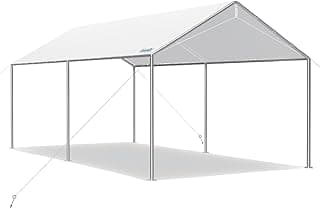 Quictent 10x15 ft Heavy Duty Car Canopy Galvanized Frame Carport Outdoor Party Tent Boat Shelter with 3 Reinforced Steel Cables - White