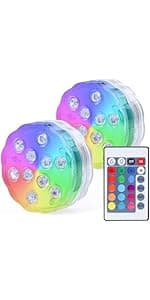 AquaMiracle Submersible LED Lights with Remote Shower Lights Waterproof Battery Operated, Multi Color Changing Hot Tub Lights for Pool, Pond, Aquarium, Bath, Party, Vase Decoration (2-Pack)