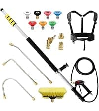 janz 24 FT, Aluminum Telescoping Pressure Washer Wand with 2 Pressure Washer Extension Wands,Gutter Cleaner Attachment, 7 Spray Nozzle Tips, 2 Hose Inlet Adapters, Pivoting Coupler and Support Harness