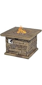 SUNBURY Outdoor Fire Pit Propane Round Fire Pit Table Fire Column, Stonecrest 40,000 BTU Gas Fire Pits for Outside w Lava Rocks, Waterproof Cover, CSA Certified