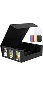 Card Deck Case for Trading Cards, Deck Storage Box for 200 Single Sleeved Cards Large Twin Flip Deck Case with 1 Storage Dice & 2 Trays Fits EDH/YuGiOh/MTG/TCG/CCG (Small-Black&Blue)