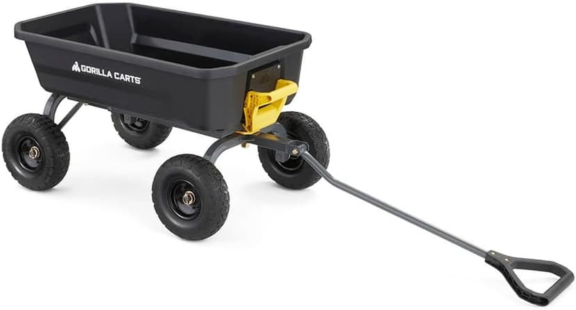 Gorilla Carts Heavy-Duty Dump Cart, Patented Quick-Release Dumping, Steel Frame, 600 lb Capacity, No-Flat 10-Inch Tires, Utility Wagon for Garden, Yard, Beach