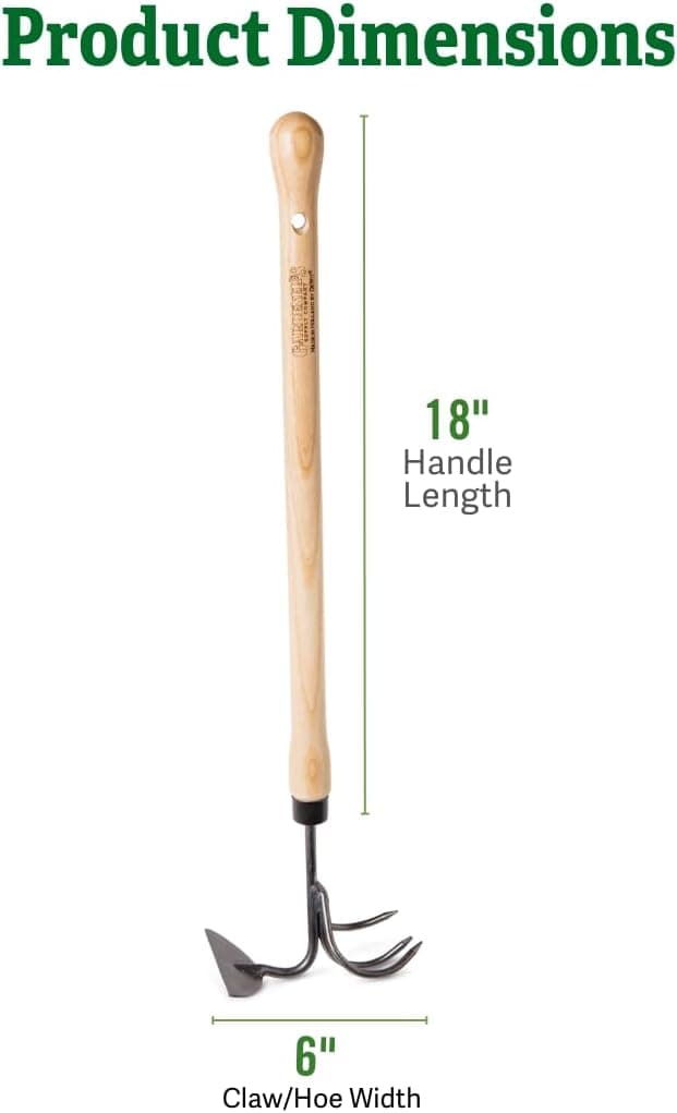 DeWit Gardener's Supply Company Lifetime Raised Bed Cultivator & Long-Handled Garden Hoe | High Carbon Boron Steel Gardening Tool - 18" Handle
