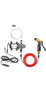 Portable Intelligent Electric Pressure Washer Pump 100W 160 PSI 12V Portable Pressure Powerful Washing Kit with 21.3 Feet PVC Hose for Home, Car, Garden, Projects (100 W-Black Hose)