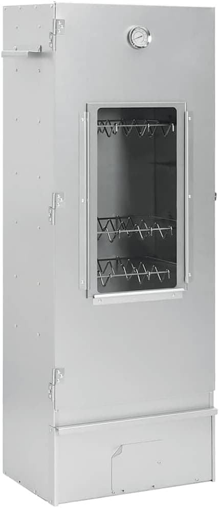 'vidaXL BBQ Oven Smoker with Wood Chips in Galvanized Steel - Outdoor Smoker for Meat, Fish, Sausages with Thermometer & Glass Window, Silver