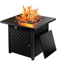 AMADA HOMEFURNISHING 19″ Propane Fire Pit with Grill Grate, 58,000 BTU, Folding Legs, Propane Tank Holder, Cover, and Carry Strap, No Ignition Needed, Easy Flame Adjustment, CSA-Certified, Portable