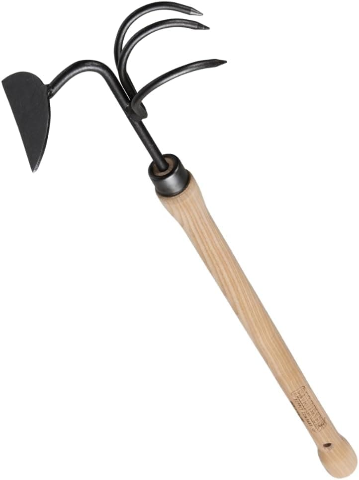 DeWit Gardener's Supply Company Lifetime Raised Bed Cultivator & Long-Handled Garden Hoe | High Carbon Boron Steel Gardening Tool - 18" Handle