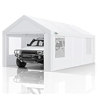 COBIZI Carport Canopy 12x20 Heavy Duty Portable Garage with Double Zippered Roll-up Doors & Vents, Large Space Car Canopy Car Tent Upgrade Waterproof for Cars, Boats, Trucks, Garden Tools, Gray