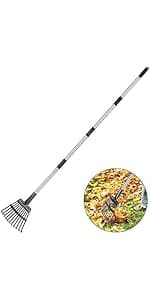 Rake for Leaves Heavy Duty 72 Inch Long Expandable Leaf Rake, 18 Inch Wide Garden Rake with 25 Reinforced Tines and Stainless Steel Handle for Lawn, Yard, Leaf Cleanup