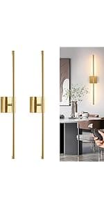 Wall Sconces Set of 2, Modern Hardwired Sconces Wall Decor, 24 Inch Dimmable Sconces Wall Lighting, Black Gold Wall Light Fixtures, 3000K LED Wall Lights for Bedroom, Living Room, Bathroom
