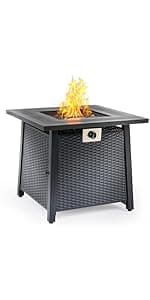 Propane Fire Pit Table,Out Door Fire Pits & Fireplaces,Gas Fire Pit with Lid and Lava Rock.Square Black Fire Pit Table on Patio Deck & Garden Backyard. (Raven‌ Black, 43-inch)