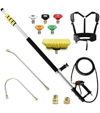 janz Aluminum 24 FT Telescoping Pressure Washer Wand with Pressure Washer Extension Wand,Gutter Cleaner Attachment, 5 Spray Nozzle Tips, 2 Hose Inlet Adapters and Support Harness