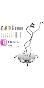 14" Pressure Washer Surface Cleaner with 4 Wheels-Stainless Steel Power Washer Accessories for Concrete Driveways Sidewalks Patios Cleaning (14 INCH Silver)