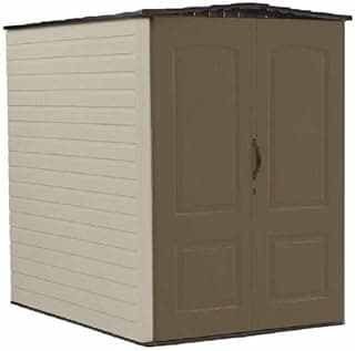 Rubbermaid Large Vertical Resin Outdoor Storage Shed With Floor (5 x 6 Ft), Weather Resistant, Brown, Organization for Home/Backyard/Garden Tools/Lawn Mower/Bike Storage/Pool Supplies