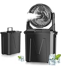 GHORA Portable Misting Fan with Remote,Camping Fan with 20000mAh Rechargeable Battery,9L Water Tank,4 Speed Levels,4 Spray Modes,RGB Lights for Fishing,Travel,Garden Parties,Outdoor Indoor Cooling